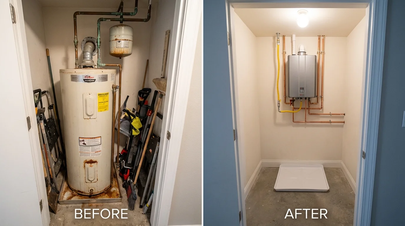 Tank water heater versus wall-mounted tankless unit comparison for Alpena, MI homeowners